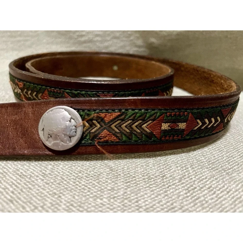 Brighton Sz 38 Buffalo Nickel Leather Belt Southwest Design Western Unisex Brown